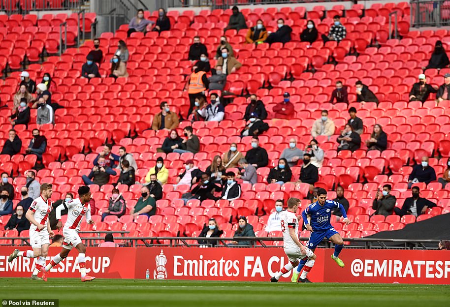 Football fans at Wembley Stadium at a pilot event for the FA Cup semi-final last month