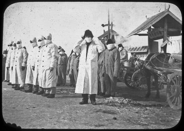 A disinfection squad in Harbin during the Manchurian Plague of 1910 to 1911.